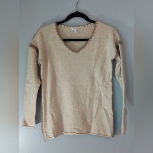 Johnny Was cashmere whipstitch oatmeal sweater